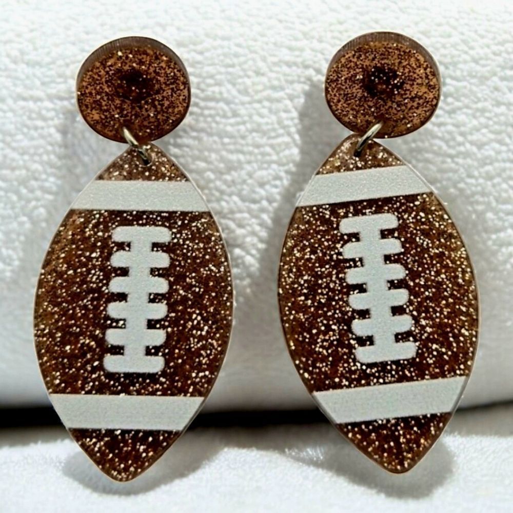 Football Earrings 🏈 Sports Glitter Dangle Fan Mom Sister Team Jewelry Pierced